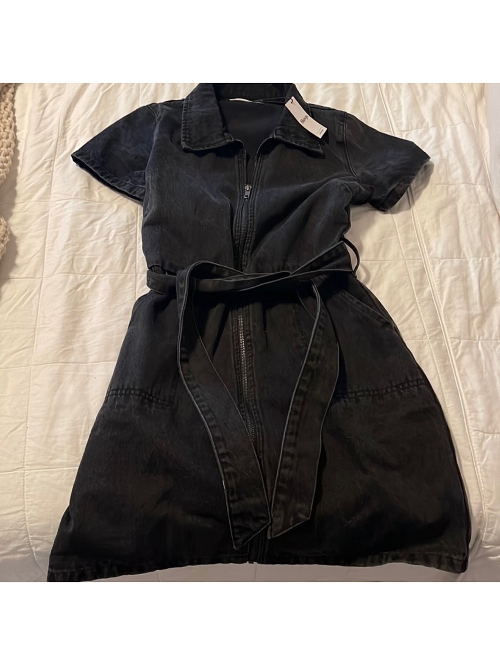Showpo Black denim belted dress